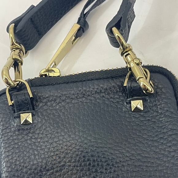 Bandolier Pebbled Leather Pouch Crossbody Bag Black Gold Festival Party Travel - Picture 3 of 10